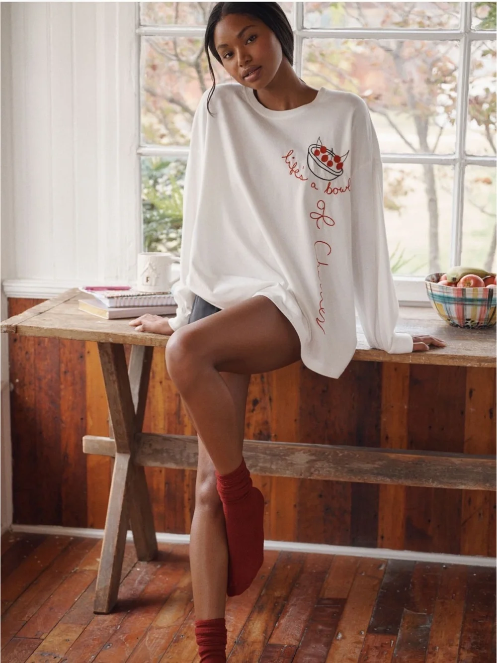 Anthropologie LyreBird Embroidered Graphic Long Sleeve Tee | Large | NWT - Picture 2 of 3